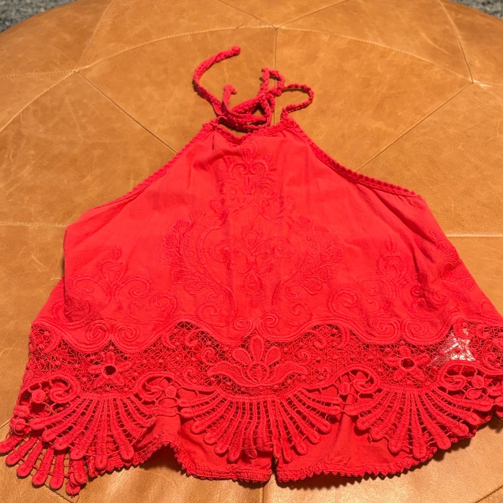 Urban Outfitters Red Lace Halter Top